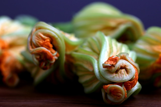 Cashew-Basil Stuffed and Beer-Battered Zucchini Blossoms
