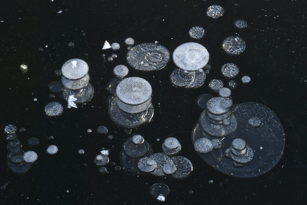 Methane bubbles frozen in ice
