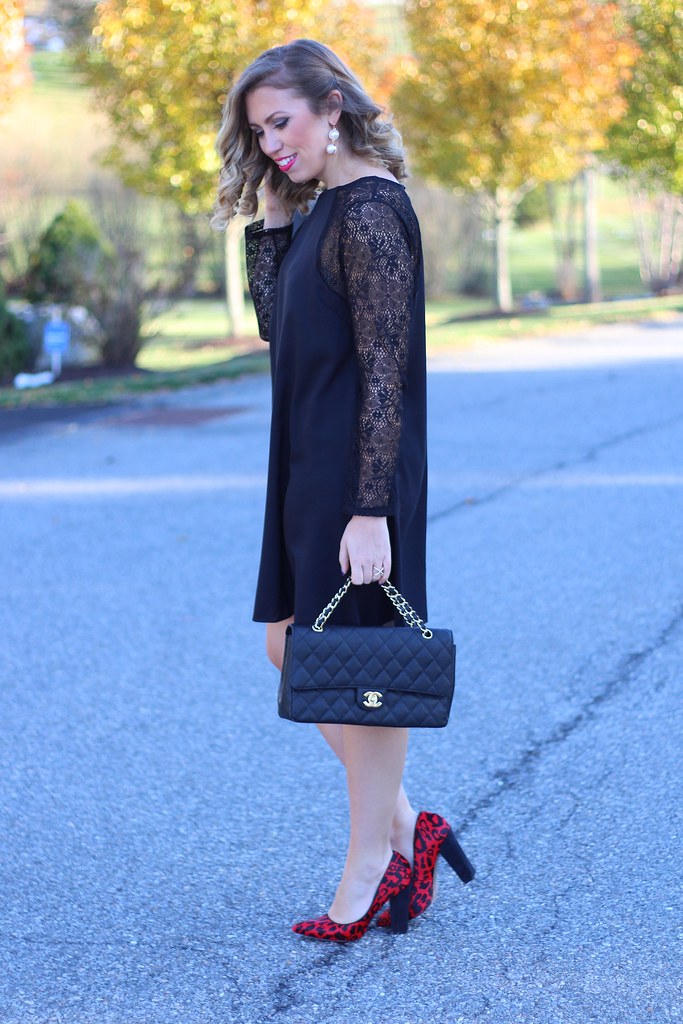 Black Lace Dress & Red Leopard Pumps | Holiday Dressing | #LivingAfterMidnite