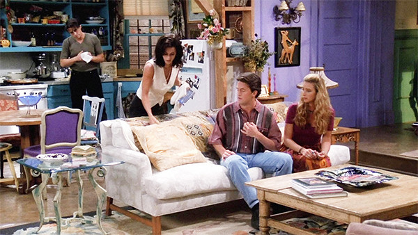 on Monica, friends   on Joeyâ€™s  building Rachel, located and interior Chandler apartment , Friends