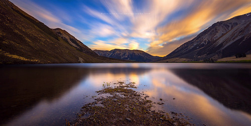 new longexposure sunset mountain lake reflection water landscape scenery zealand nz southnz