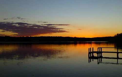 sunset lake water silhouette australia wharf nsw burrill