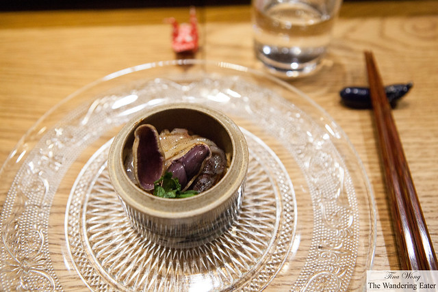 Boiled peanut with cuttlefish noodles and shiso