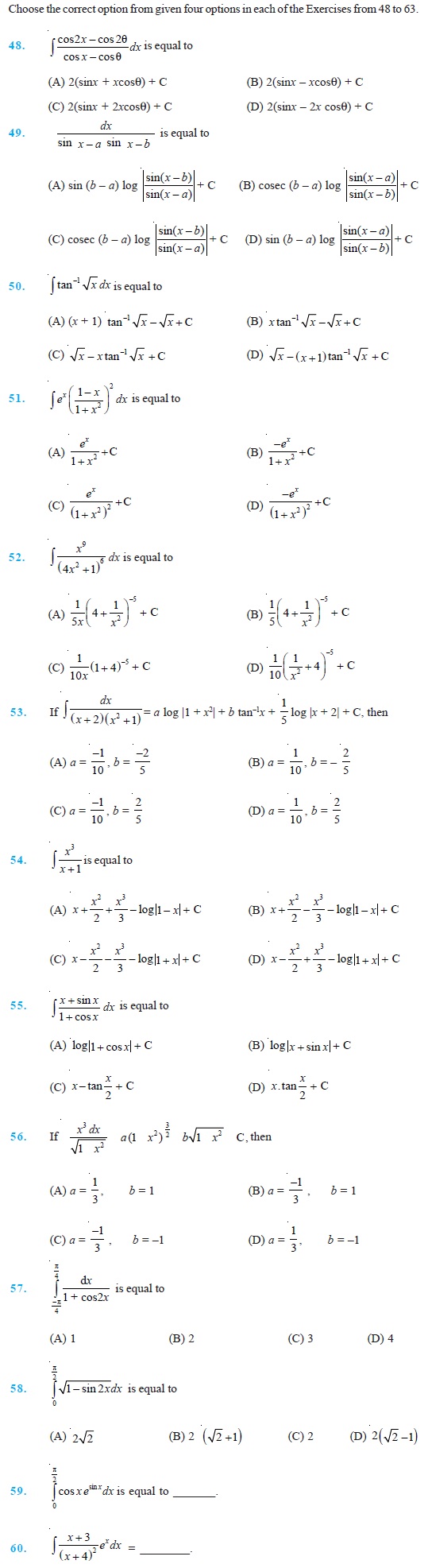 Class 12 Important Questions for Maths - Integrals