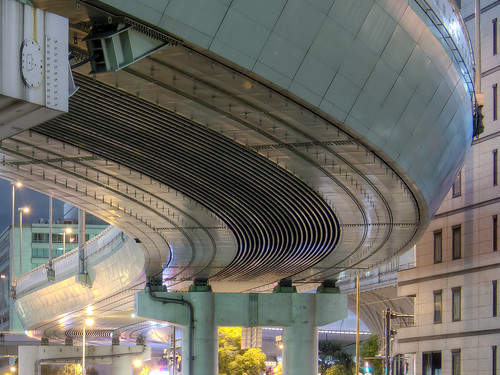 japan architecture night highway overpass osaka elevated hanshin expressways