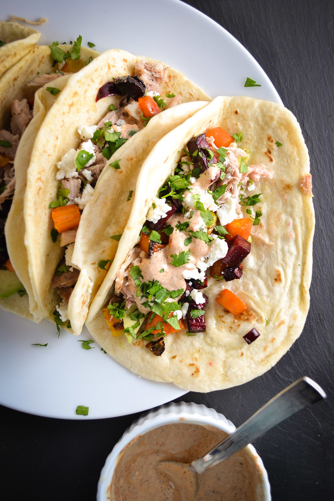 Roasted Root Vegetable and Chicken Tacos with Chili Mayo | Things I Made Today