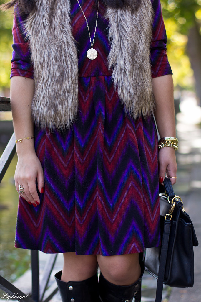 purple chevron dress, fur vest-3.jpg