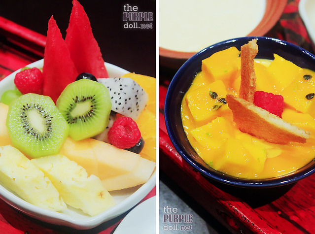 Seasonal Fresh Fruits and Passion Fruit-Mango Pudding