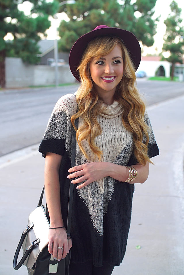 colorblocked sweater and panama hat