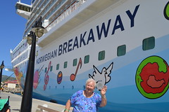 Theresa Irene Wolowski, waving hello from The Norwegian Breakaway Cruise Ship arriving in the historic capital city of Basseterre on the island of Saint Kitts in the country of Saint Kitts and Nevis