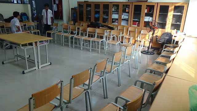 The desks had been arranged in a U-shape