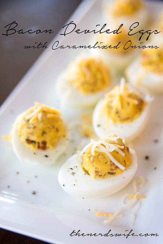 Bacon Deviled Eggs with Caramelized Onions