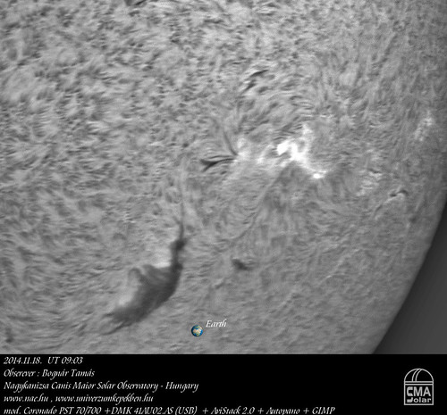 H-alpha light Sun - 2014.11.18. UT 09:03 - Bognár Tamás