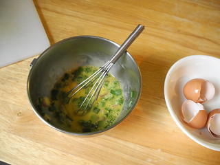 Eggs and scallions, all together