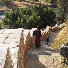 Walking down stoned paved stairs  from Rinpung Dzong.  #bhutan #paro #wanderlust #travel