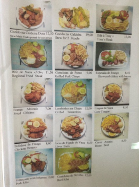 Tony's restaurant menu
