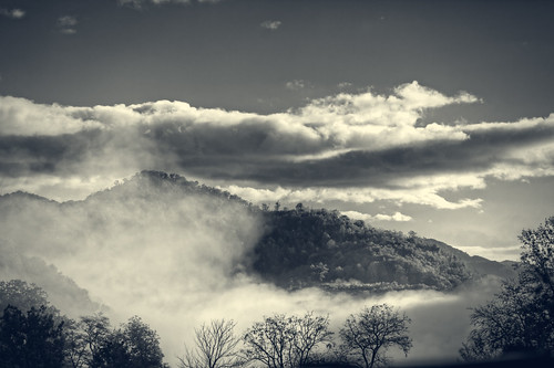 bw mountain fog clouds