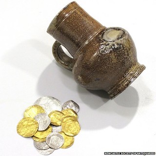 Tudor coin hoard and jug