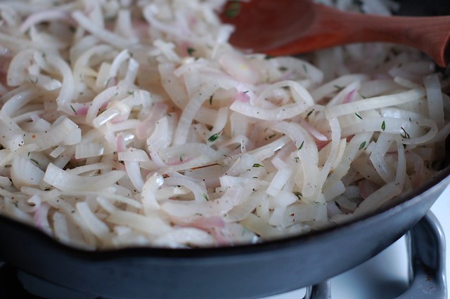 Caramelizing the onions by Eve Fox, The Garden of Eating, copyright 2014