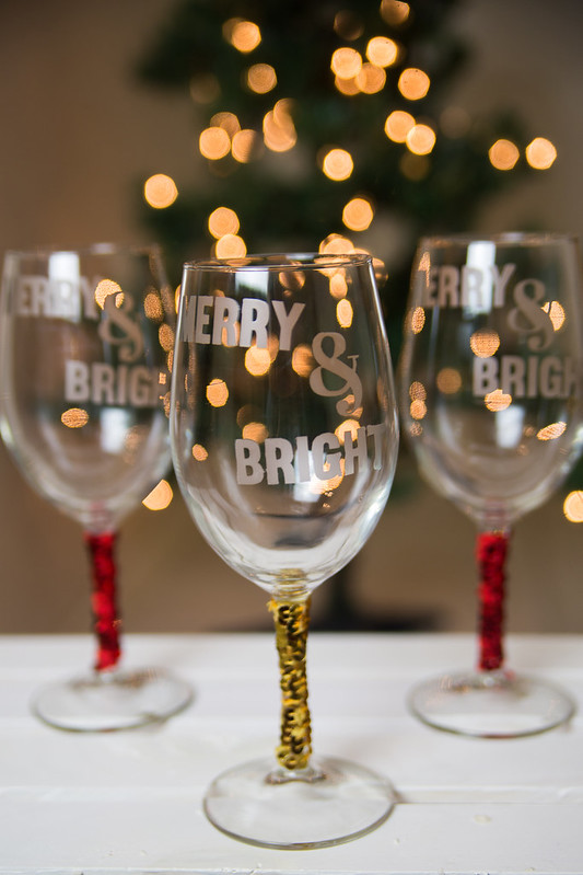 Merry and Bright Sequin Wine Glasses