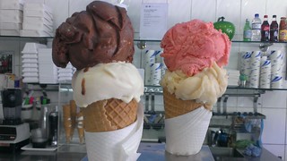 Chocolate Hazelnut and Peach, Strawberry and Hard Cider with Lime at Gelato Blue