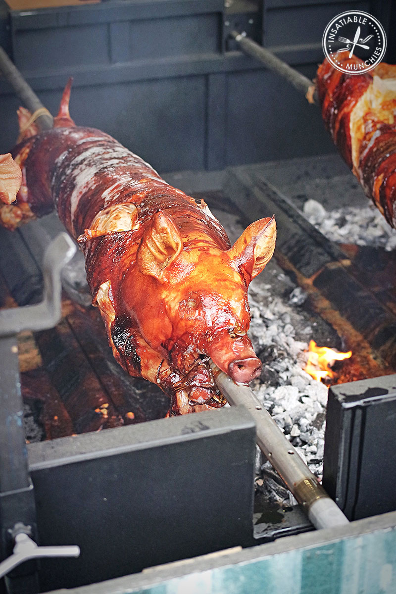 Suckling pig being roasted at Hoy Pinoy