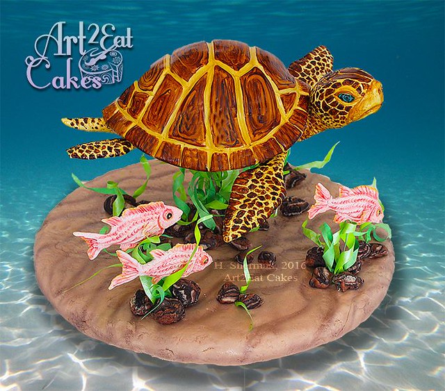 Honu the Sea Turtle with her Fishy Friend by Art2Eat Cakes