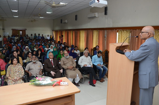 Mr. Ishrat Aziz delivering lecture on Need for Look West Policy at AMU.