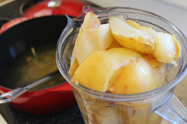 Place Cooked Pears in your Vitamix with about 3 Cups of the Pear Water