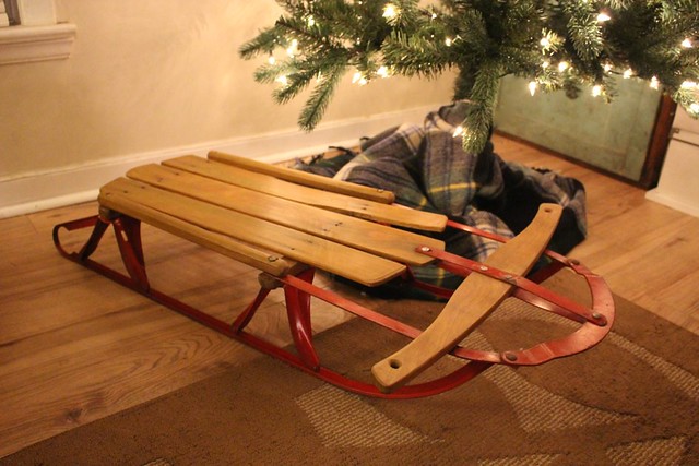 antique-sled-under-christmas-tree