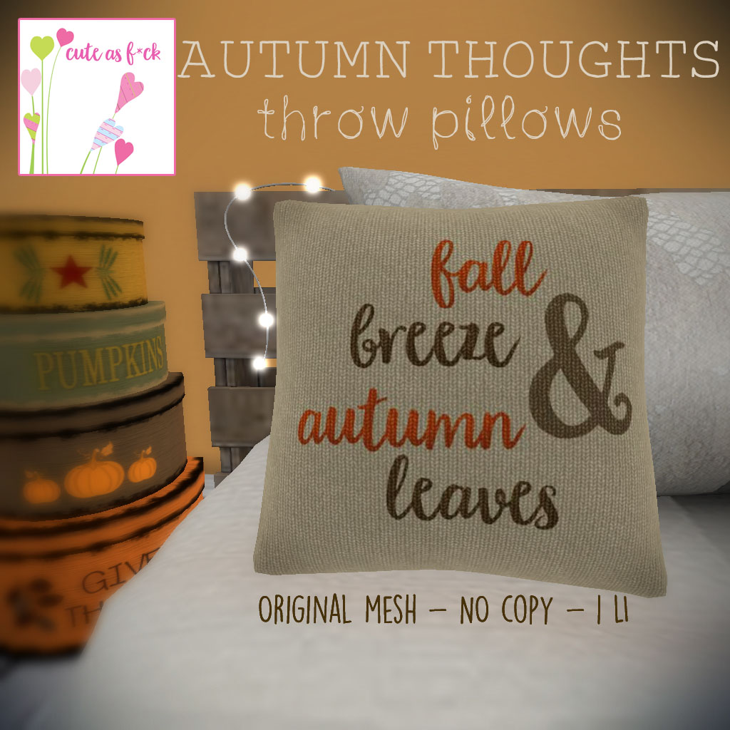Autumn Thoughts Throw Pillow Gacha Ad - SecondLifeHub.com
