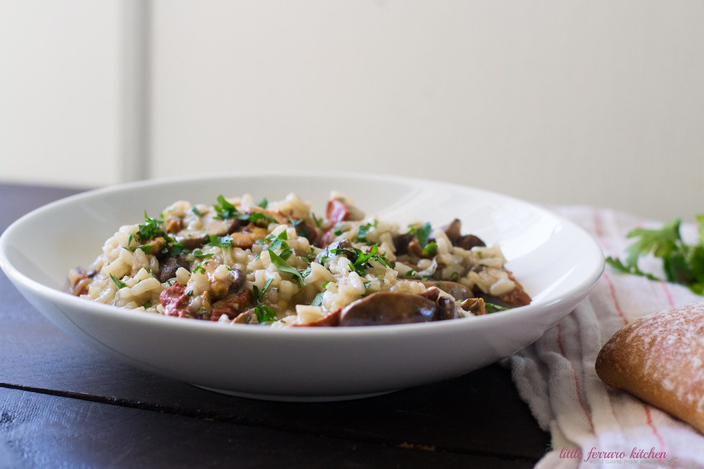 Wild Mushroom Risotto loaded flavored with red wine, fresh herbs and Parmesan cheese.