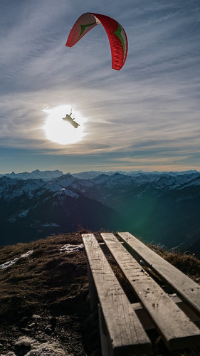 winter sky sun mountain ski mountains clouds landscape groen view outdoor top glider hang parapente