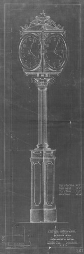 Joseph Mayer 4-dial clock blueprint, Seattle, 1913