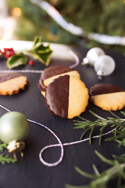 Dark Chocolate-Dipped Grain-free Rosemary Shortbread Cookies