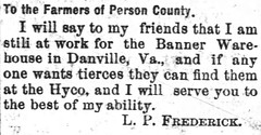Frederick at Banner Warehouse_The_Roxboro_Courier_Thu__Dec_22__1892_