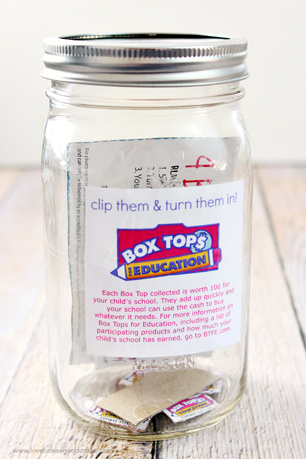 Box Tops for Education clear jar.