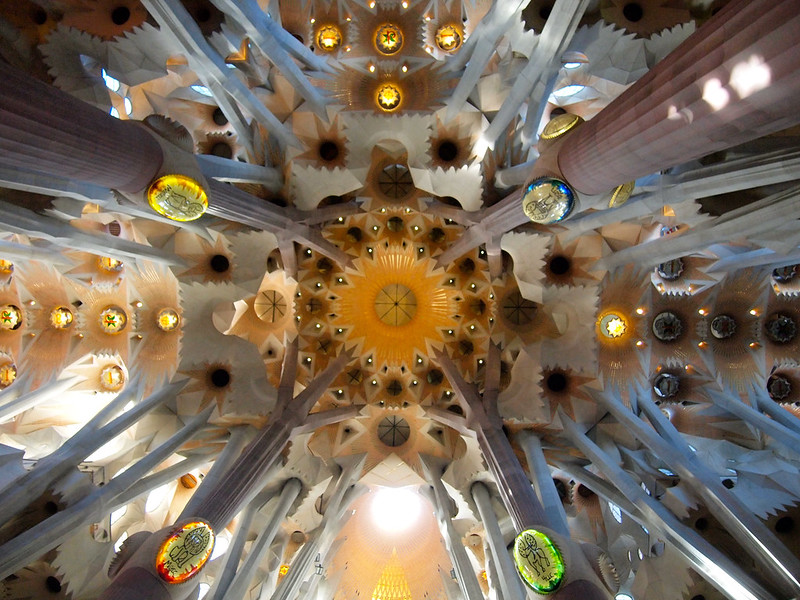 Looking up in the Sagrada Familia