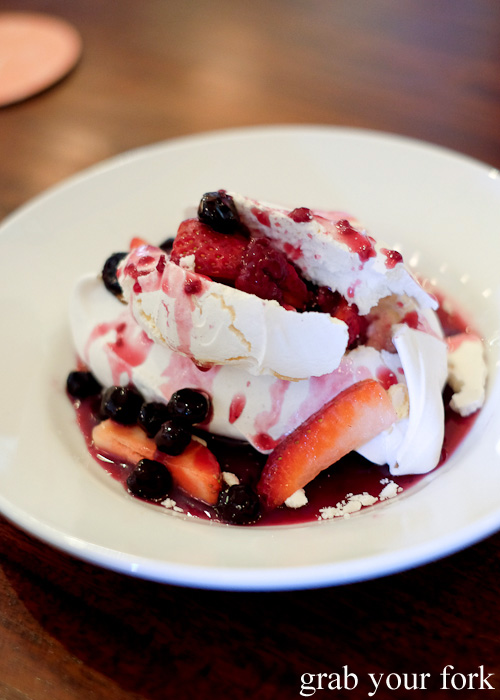 Bellarrmine Mess smashed meringue with berries and cream at The Two Wolves Community Cantina, Chippendale