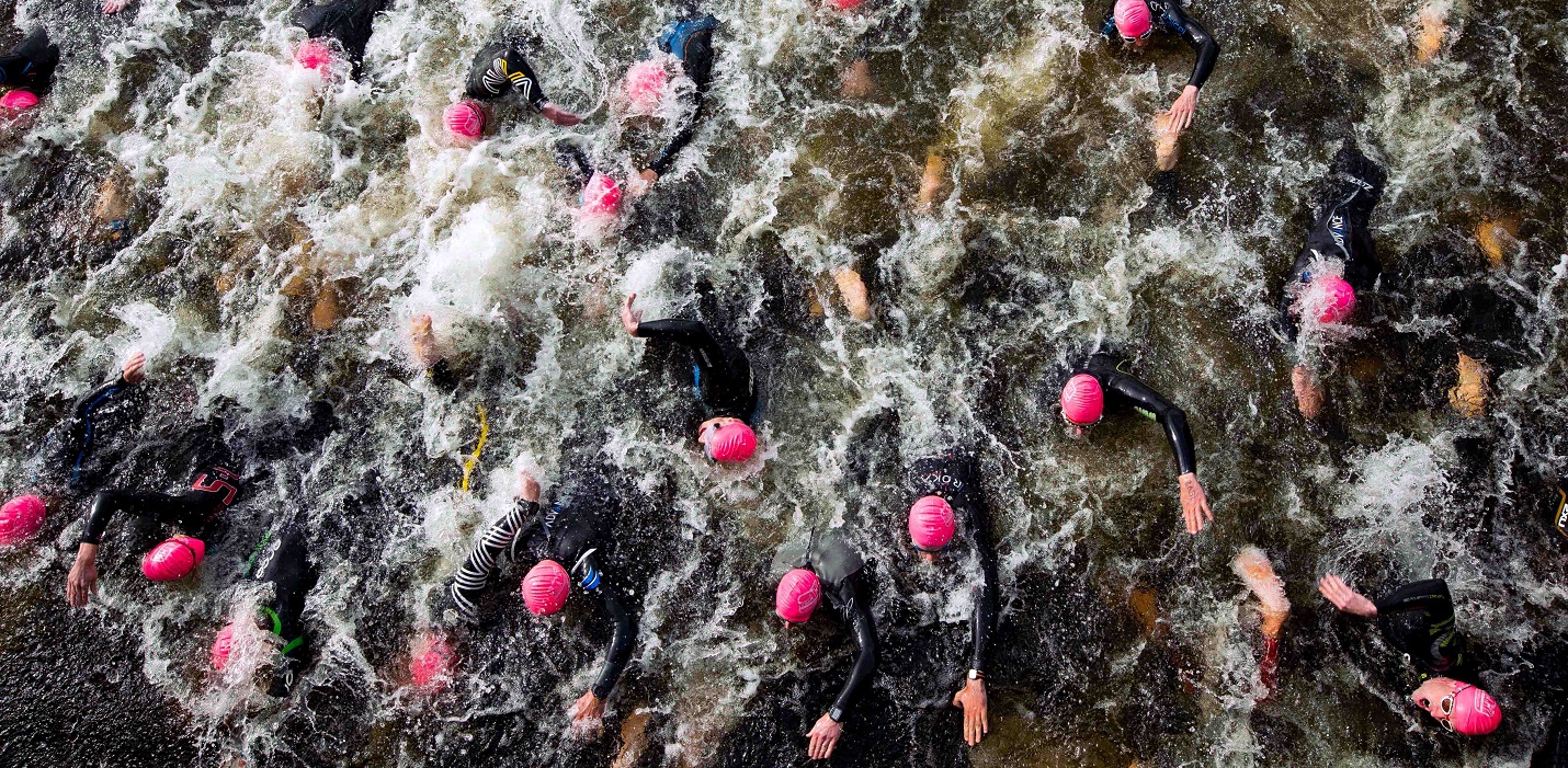 Competitors competing in the swim section of the Double Olympic category race 30/5/2015 - TriAthy - IX Edition - 31 May 2015