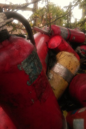 old red metal junk rust dump scraps recycle recycling fireextinguisher fireextinguishers