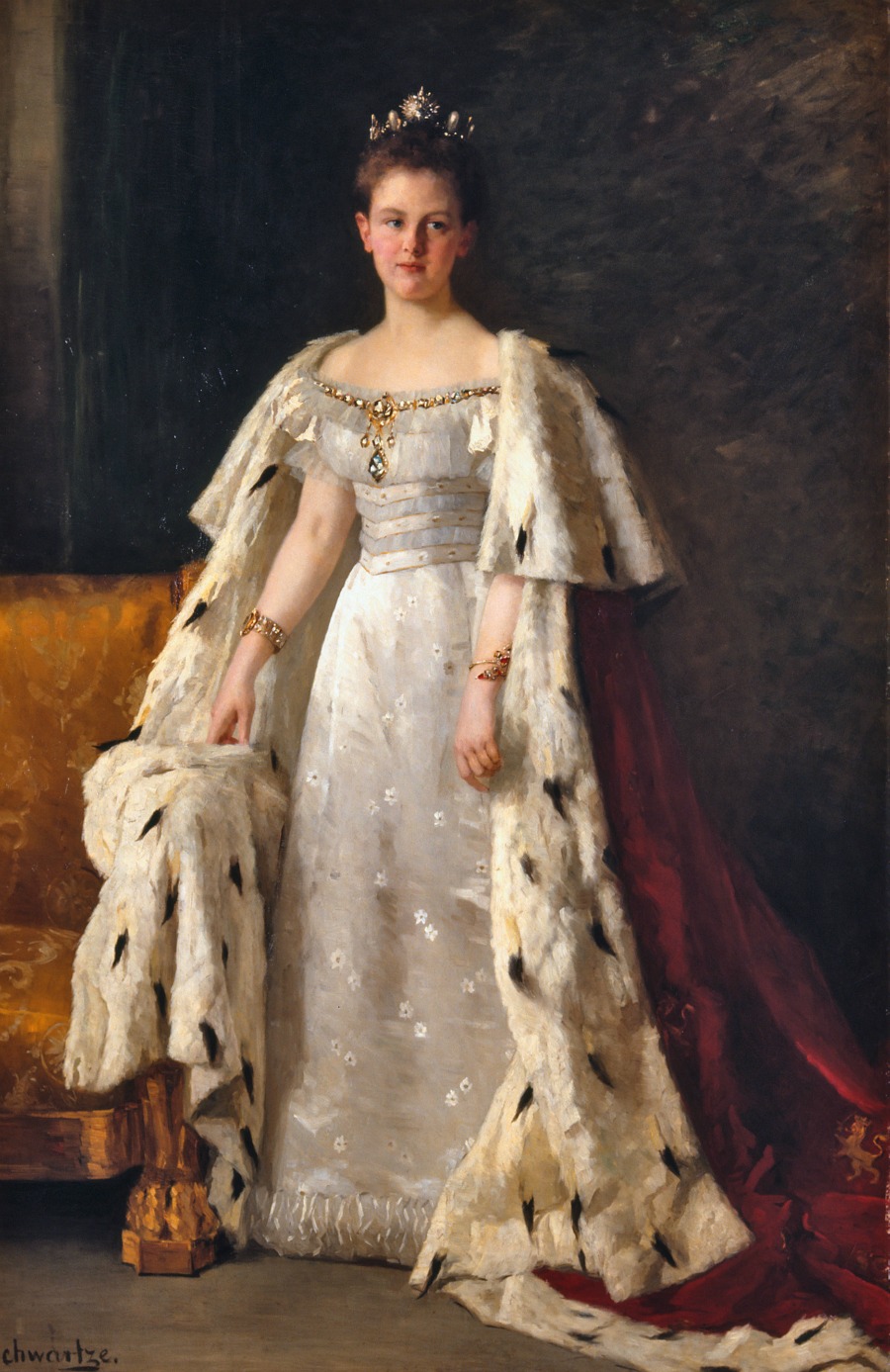 Queen Wilhelmina wearing her coronation robe by Thérèse Schwartze, 1898