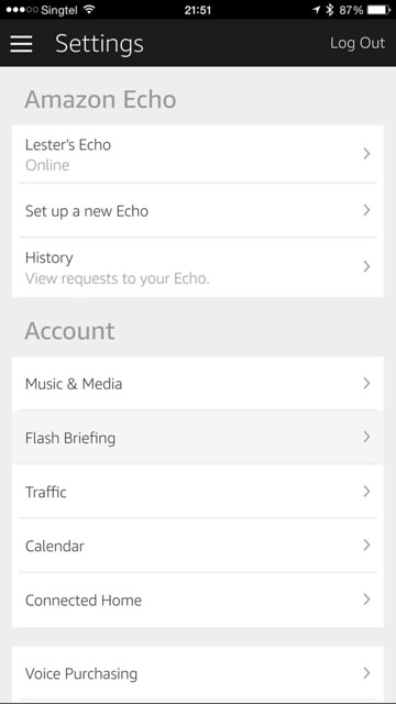 Amazon Echo iOS App - Settings