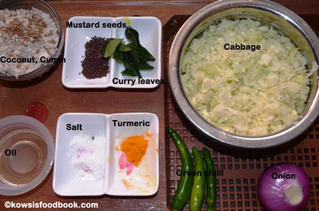Ingredients for cabbage thoran