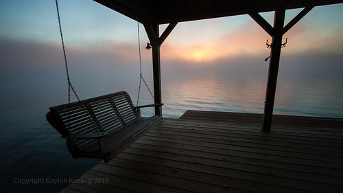 lake water fog sunrise geotagged pier swing lakebruin