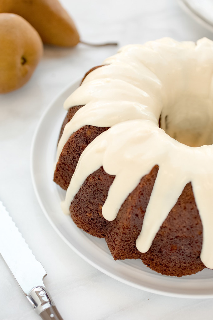 Pear Cardamom Cake with Maple Cream Cheese Icing