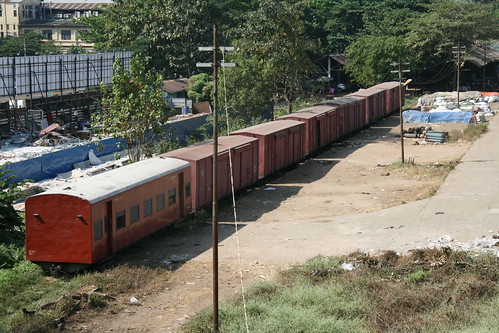 Myanmar Railways freight coaches in Yangon Central Railway Station, Yangon, Myanmar /Dec 27, 2015