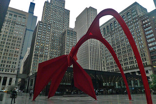 Chicago - Alexander Calder's Flamingo in the rain
