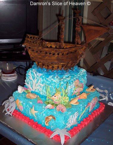 Sea Cake, the ship, called, Black Rock was made out of Gum paste by Martha Damron of Damron's Slice of Heaven