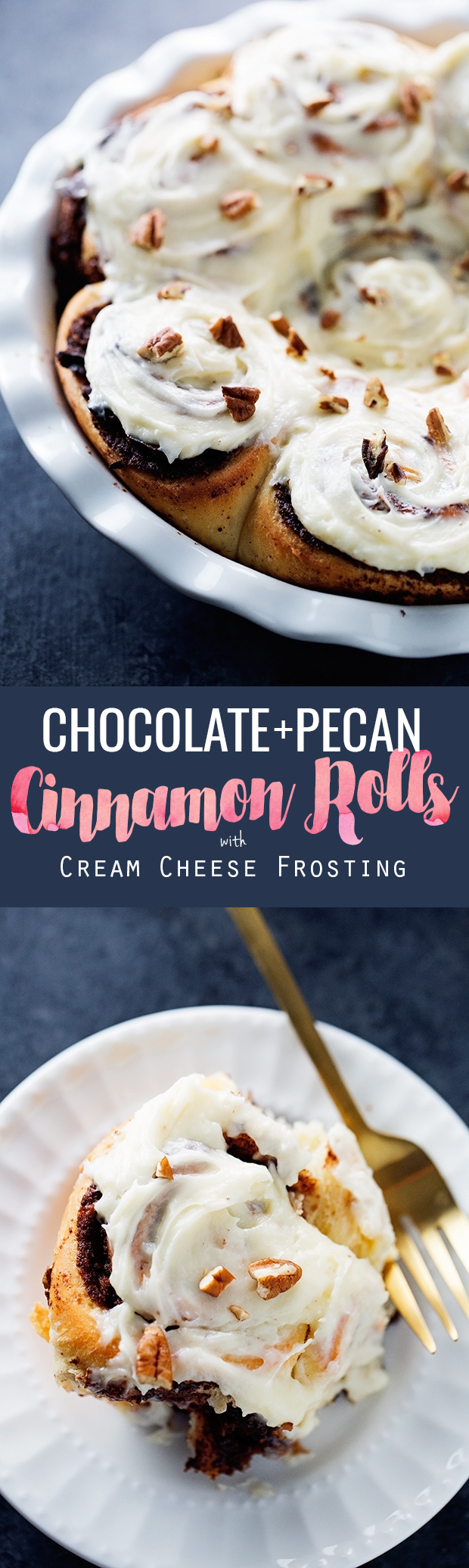 One Hour Chocolate Pecan Cinnamon Rolls - topped with a cream cheese frosting - these are better than Cinnabon! #onehourcinnamonrolls #cinnamonrolls #creamcheesefrosting | Littlespicejar.com